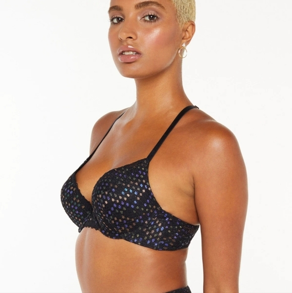 Savage X Fenty Disco Night Iridescent Lace Up Push-Up Plunge Bra - Picture 7 of 12